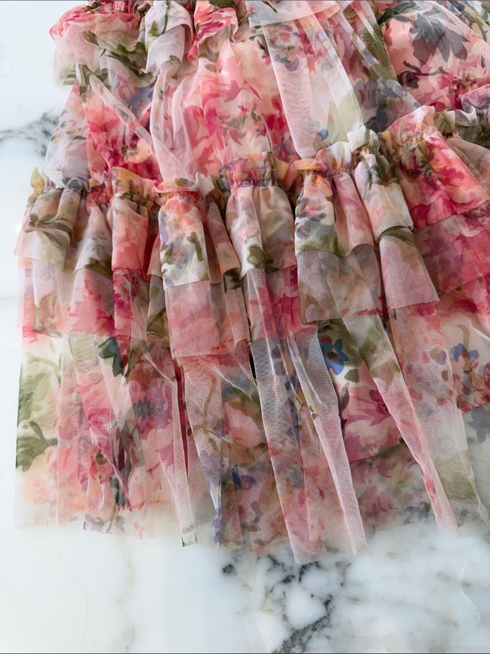 Needle & Thread Pink Floral Ruffle Mini Dress - Picture 2 of 4